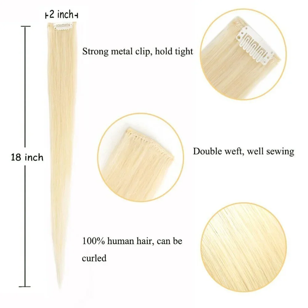 5pcs Bleach Blonde Clip in Hair Extensions 100% Human Hair 18 Inch Colored Party